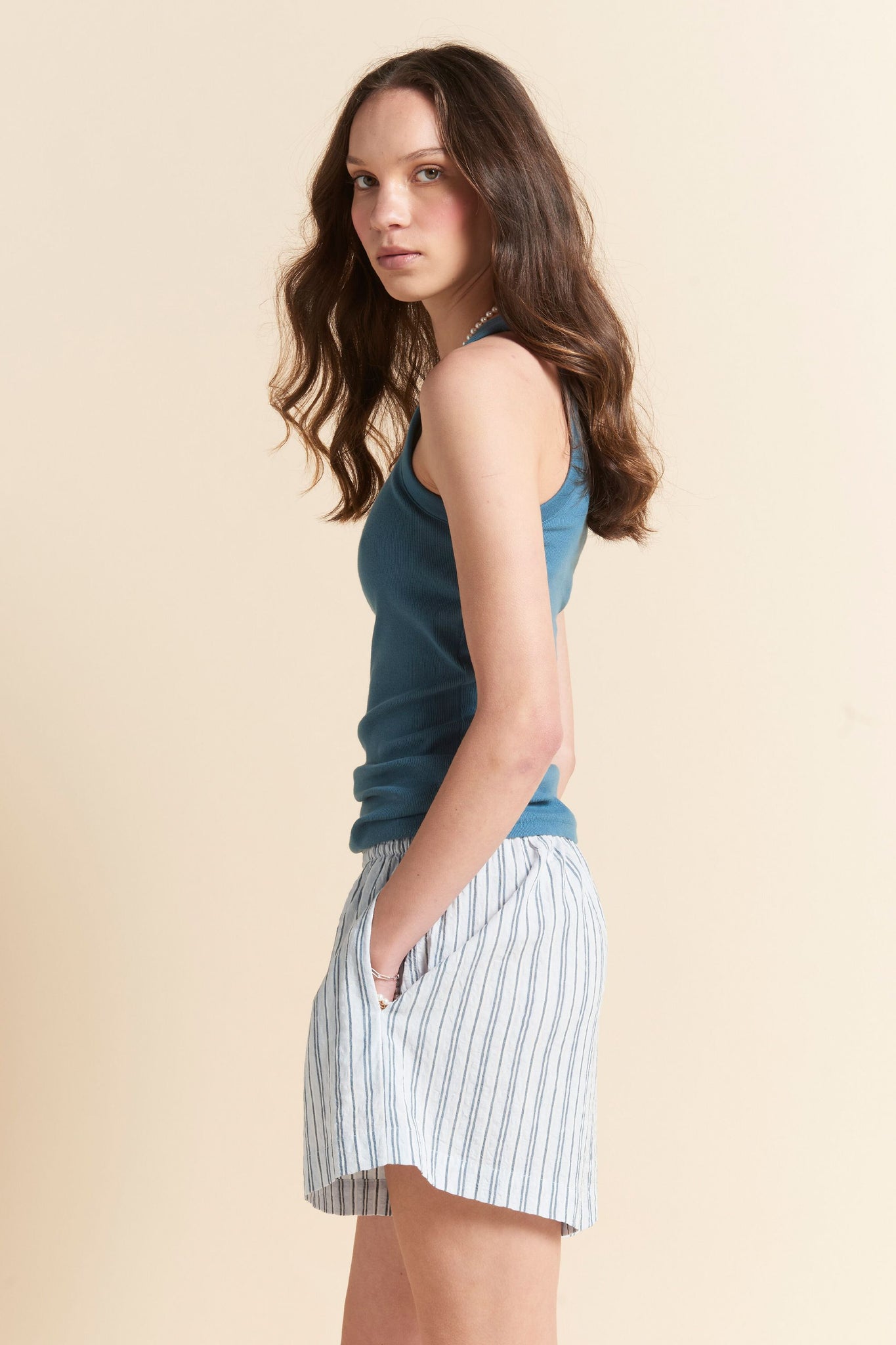 Runaway Girl Rib Shelf Bra Tank Teal