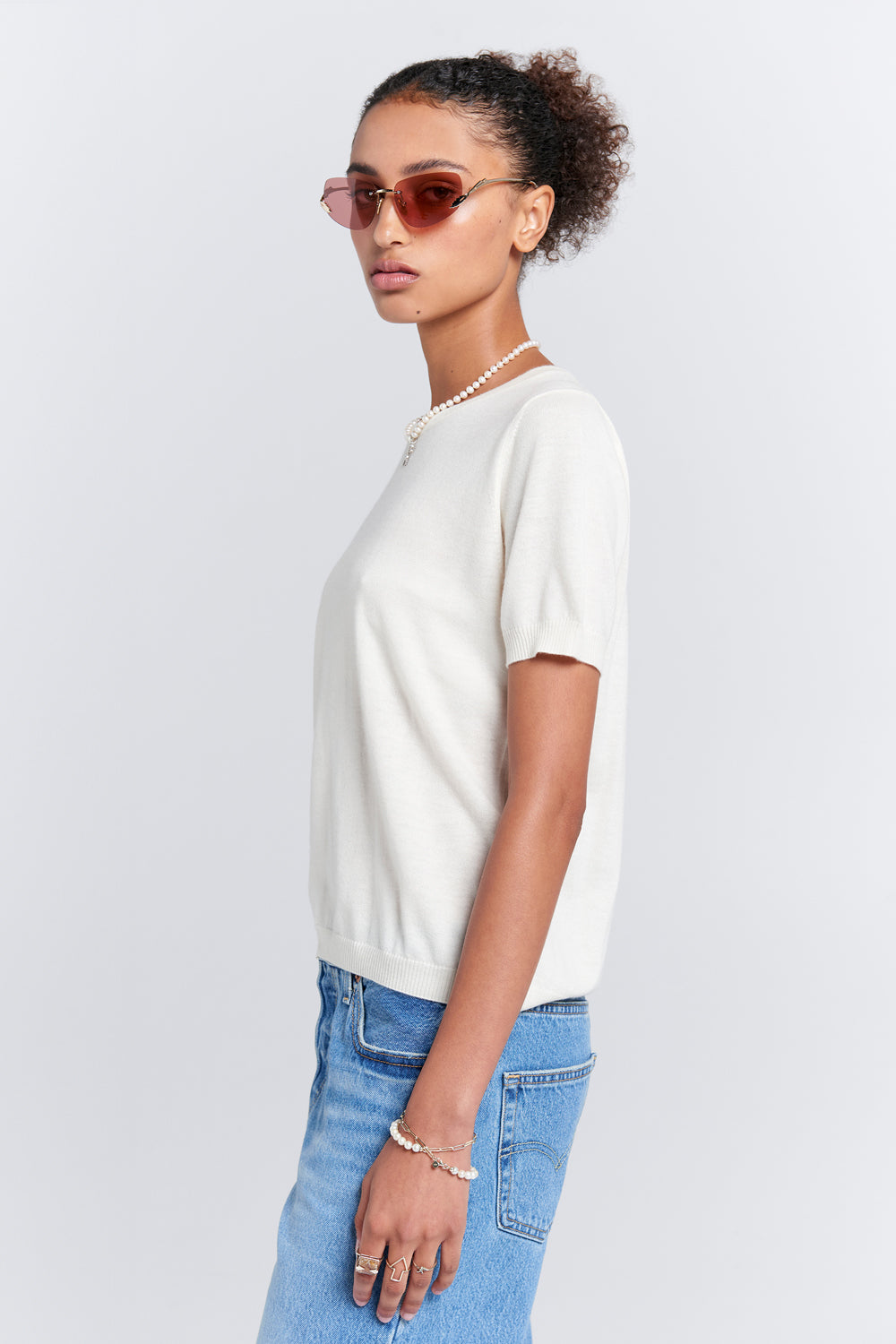 Fleur Cashmere T-Shirt Off-White