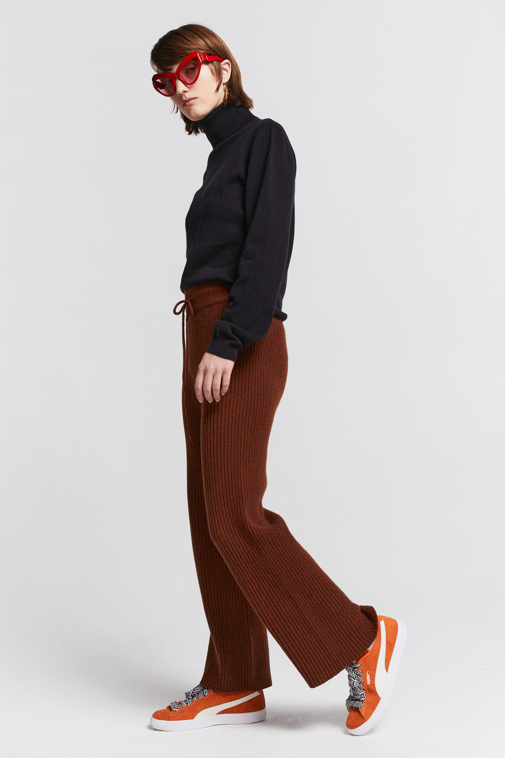 Frances Rib Pants Petite Chestnut Marle