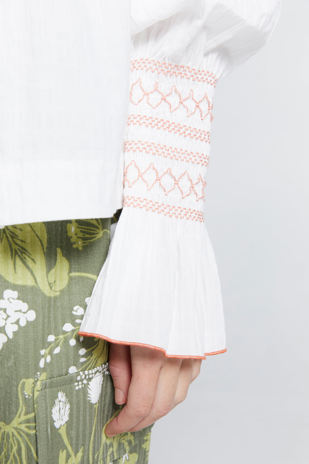 Gaia Long Sleeve Smocked Blouse Off-White/Watermelon Smocking