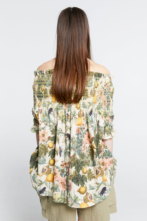 Gaia Smocked Blouse Macadamia Multi/Green Smocking