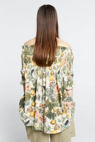 Gaia Smocked Blouse Macadamia Multi/Green Smocking