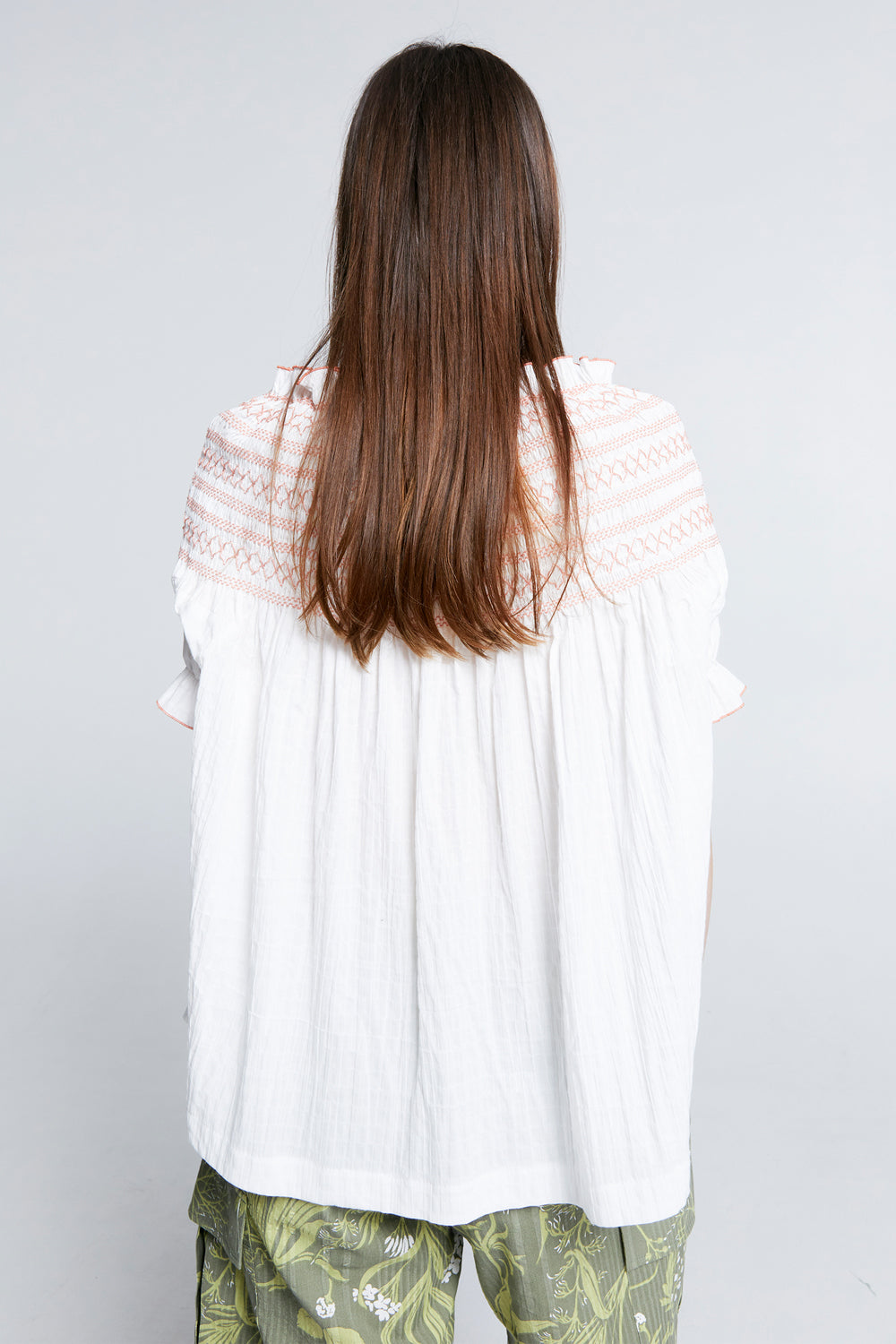 Gaia Smocked Blouse Off-White/Watermelon Smocking