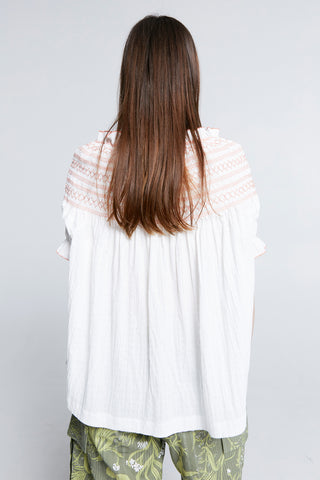 Gaia Smocked Blouse Off-White/Watermelon Smocking