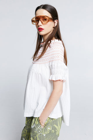 Gaia Smocked Blouse Off-White/Watermelon Smocking