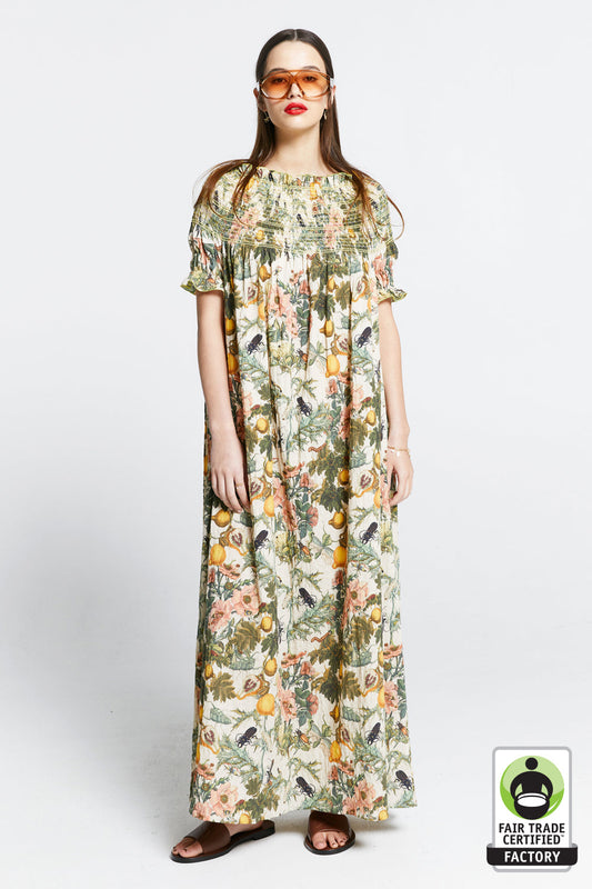 Gaia Smocked Dress Macadamia Multi/Green Smocking