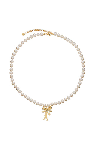 Girl with a Bow & Pearl Necklace Gold