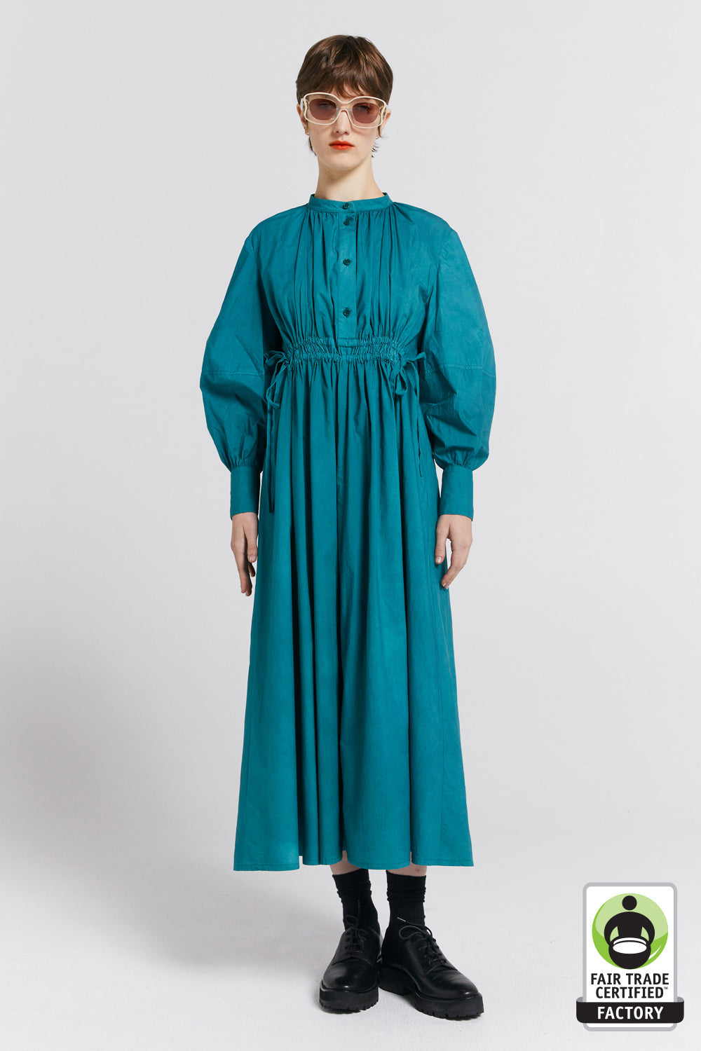 Hiruma Organic Cotton Shirt Dress Teal