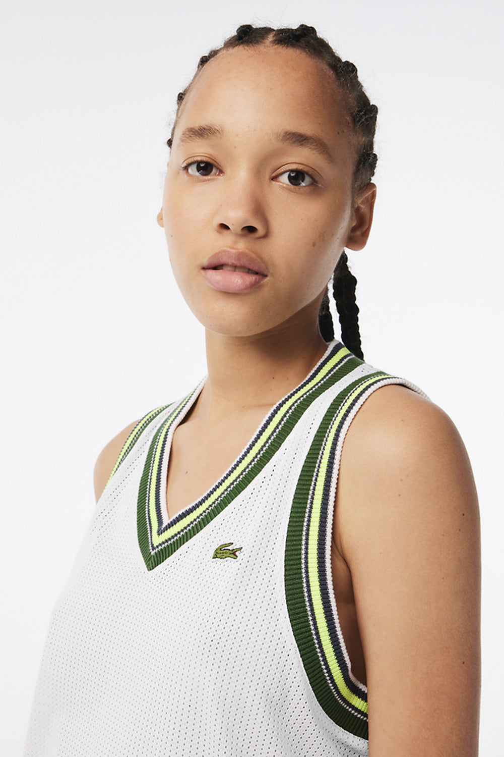 Lacoste Contrast V Neck Tank Top White