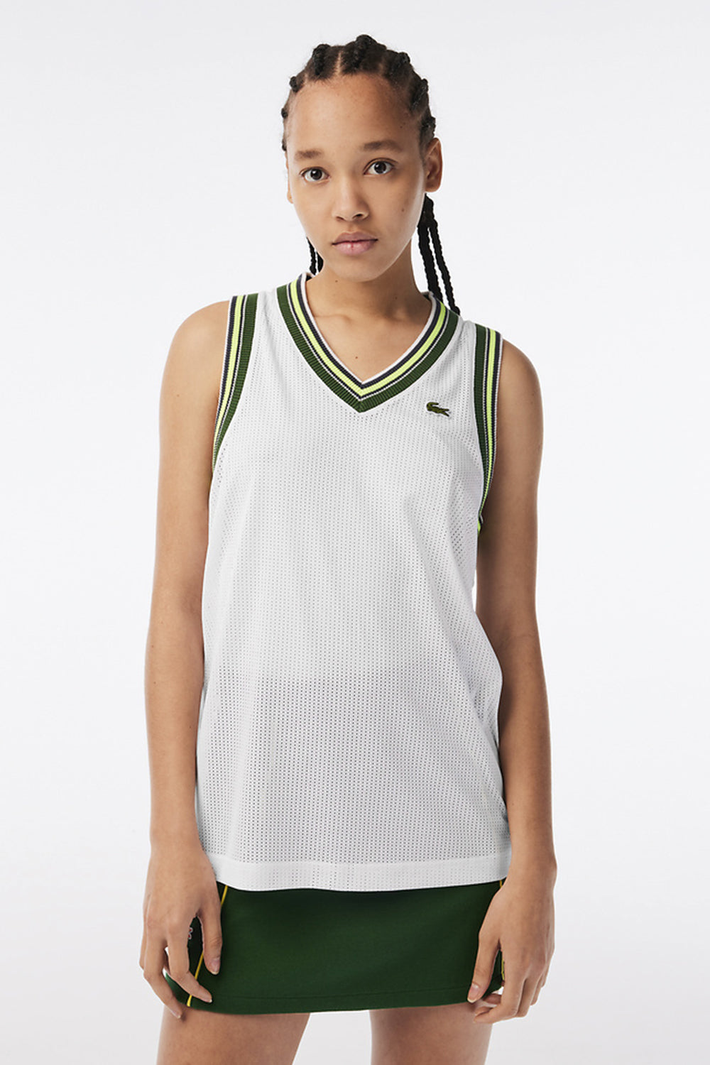 Lacoste Contrast V Neck Tank Top White