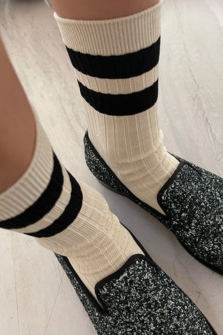Her Varsity Socks Cream Black