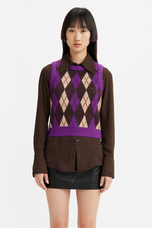Deja Vu Sweater Vest Argyle Forest Plum