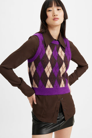 Deja Vu Sweater Vest Argyle Forest Plum