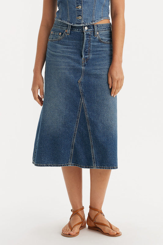 High Rise A-Line Skirt Mid Morning Medium Wash