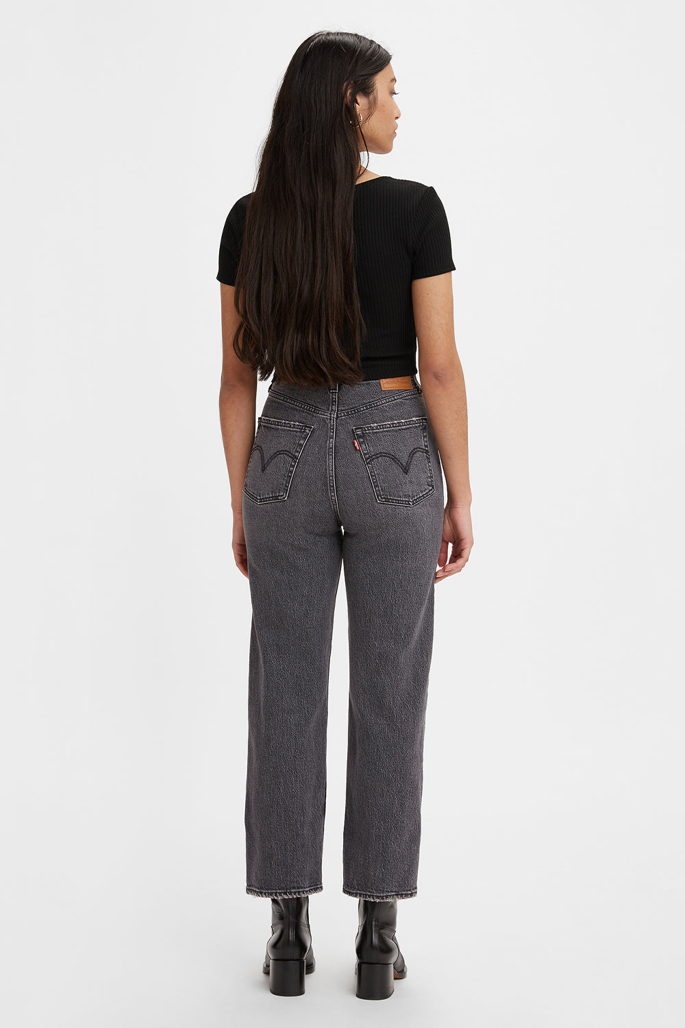 Ribcage Straight Full Length Jeans Black Worn In