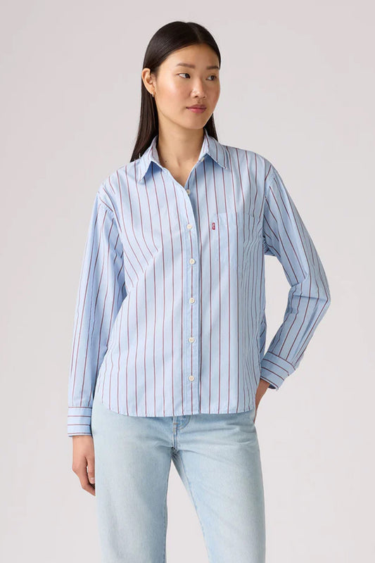 Harlie Boyfriend Shirt Hug Stripe Chambray Blue