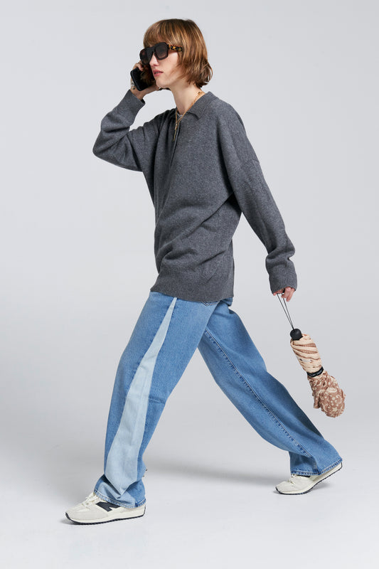 Baggy Dad Pieced Jeans Mixed Bag