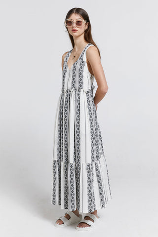 Lotus Tiered Dress Black/Cream