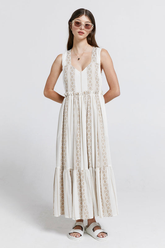 Lotus Tiered Dress Sand/Cream