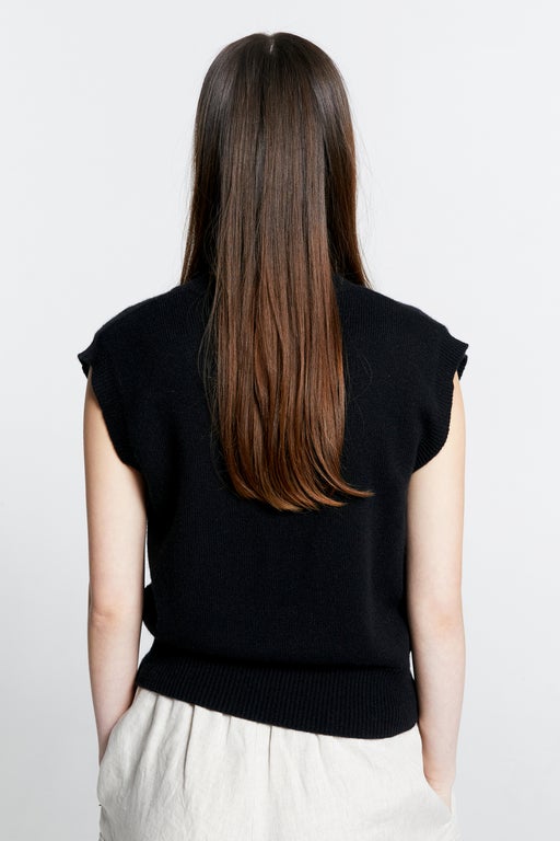 Mina Button Up Cashmere Vest Black