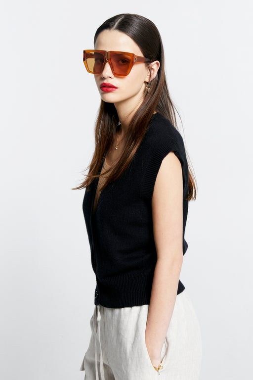 Mina Button Up Cashmere Vest Black