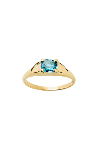 Mini Chequerboard Ring 6x5mm Gold & Blue Topaz