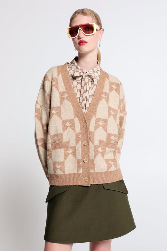 Monogram Chunky Cardigan Tan