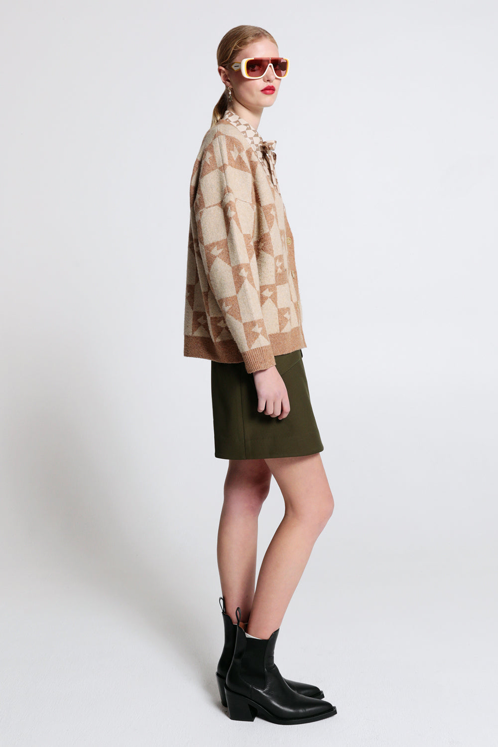 Monogram Chunky Cardigan Tan