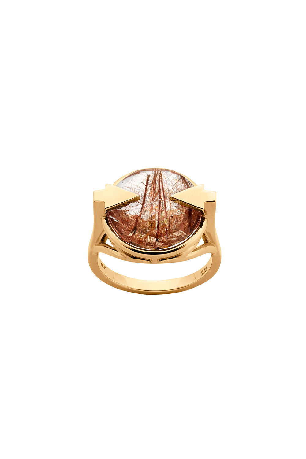 Navigator Ring with 14mm Round Rutilated Quartz Gold