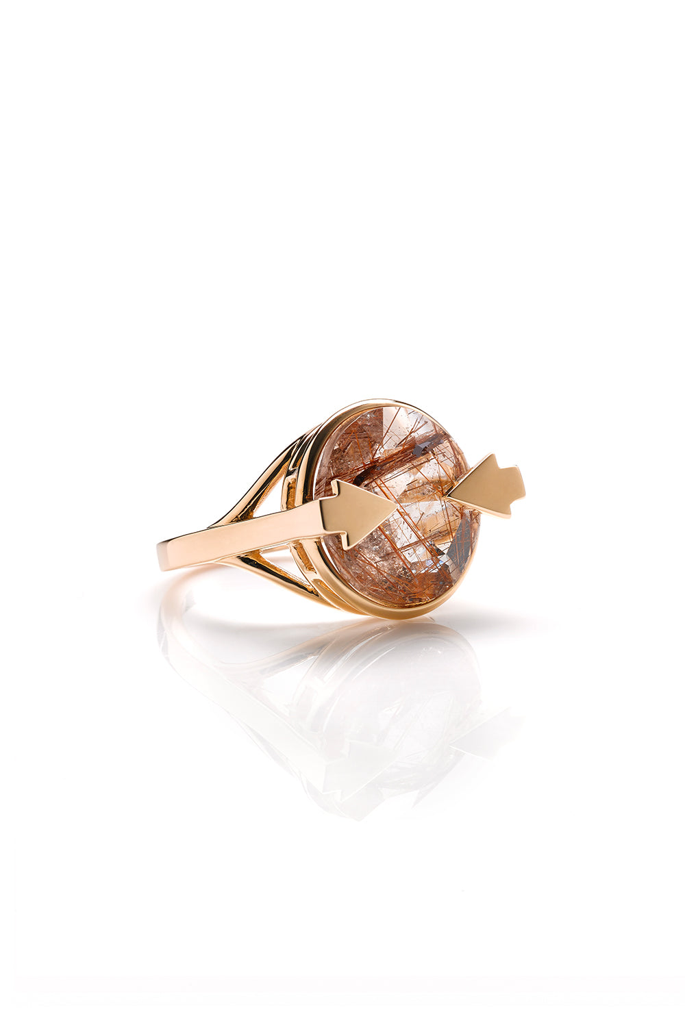 Navigator Ring with 14mm Round Rutilated Quartz Gold