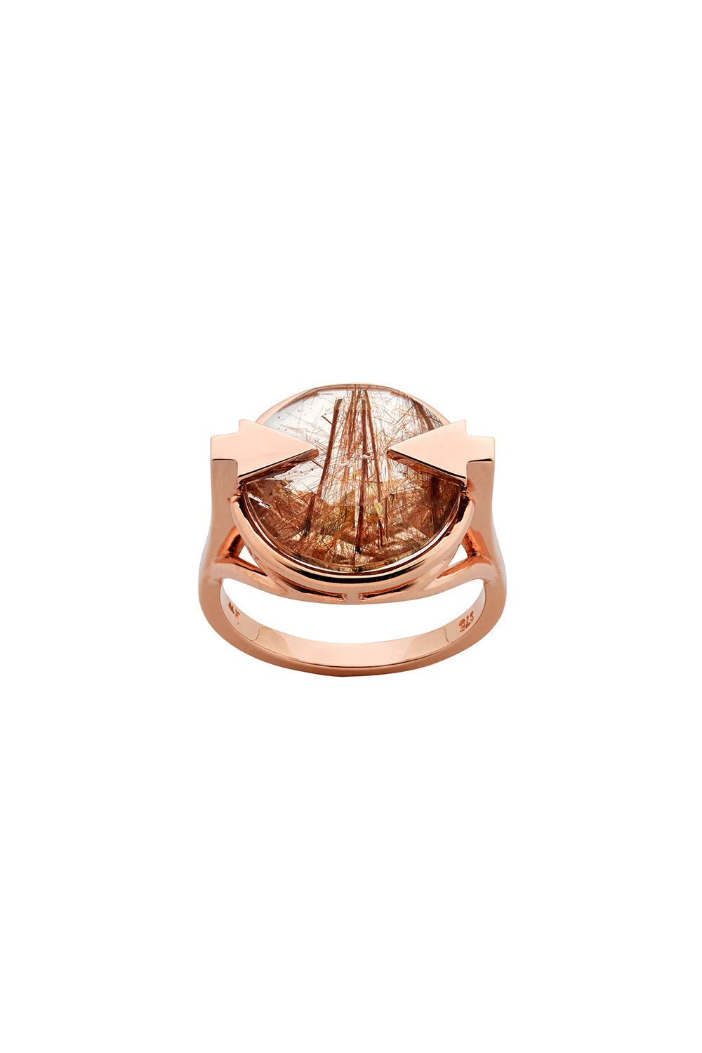 Navigator Ring with 14mm Round Rutilated Quartz Rose Gold