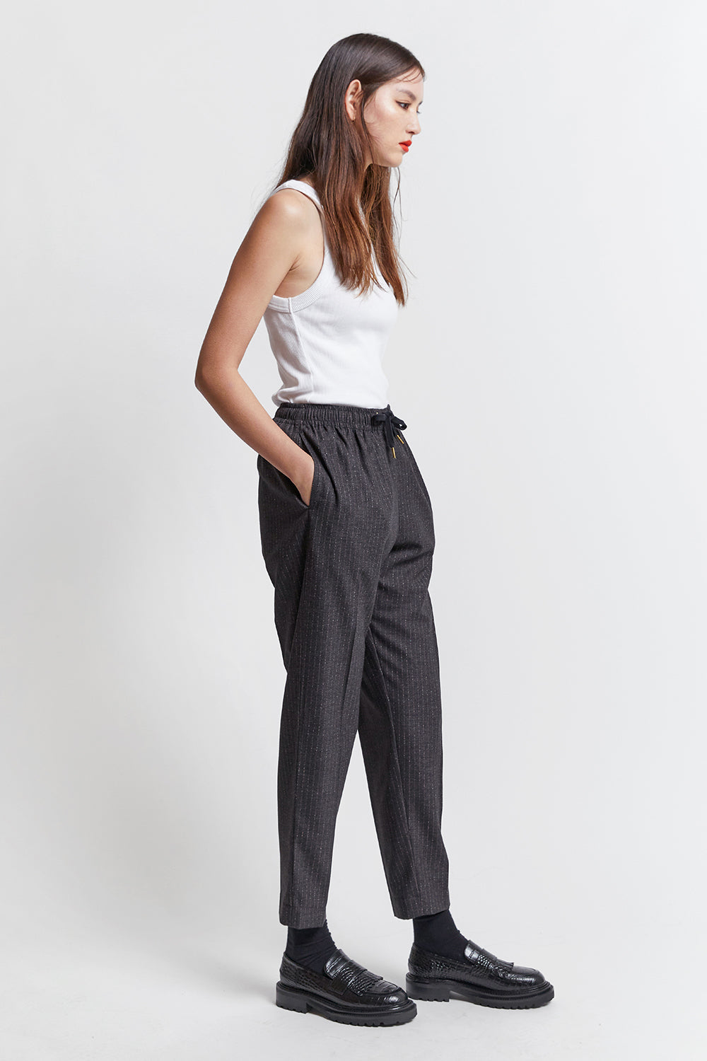 Nico Trousers Speckled Pinstripe Charcoal