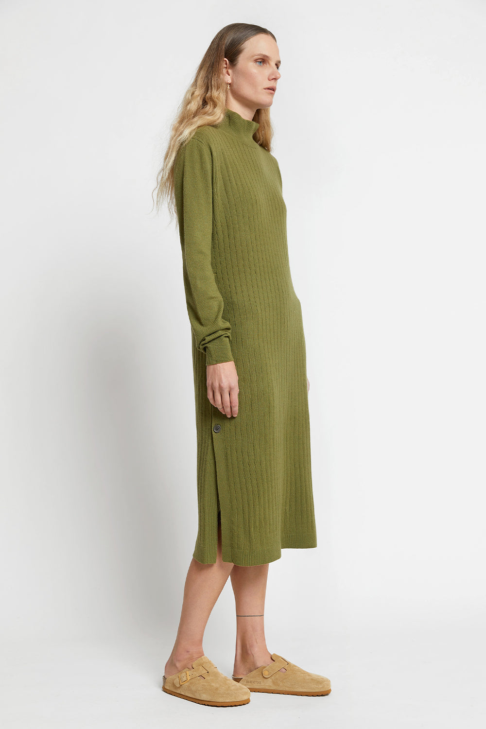 Nina Cashmere Turtleneck Dress Army Green
