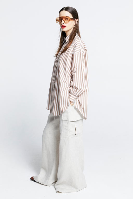 Oversized Walker Shirt Coffee Stripe