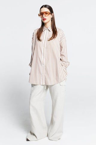 Oversized Walker Shirt Coffee Stripe