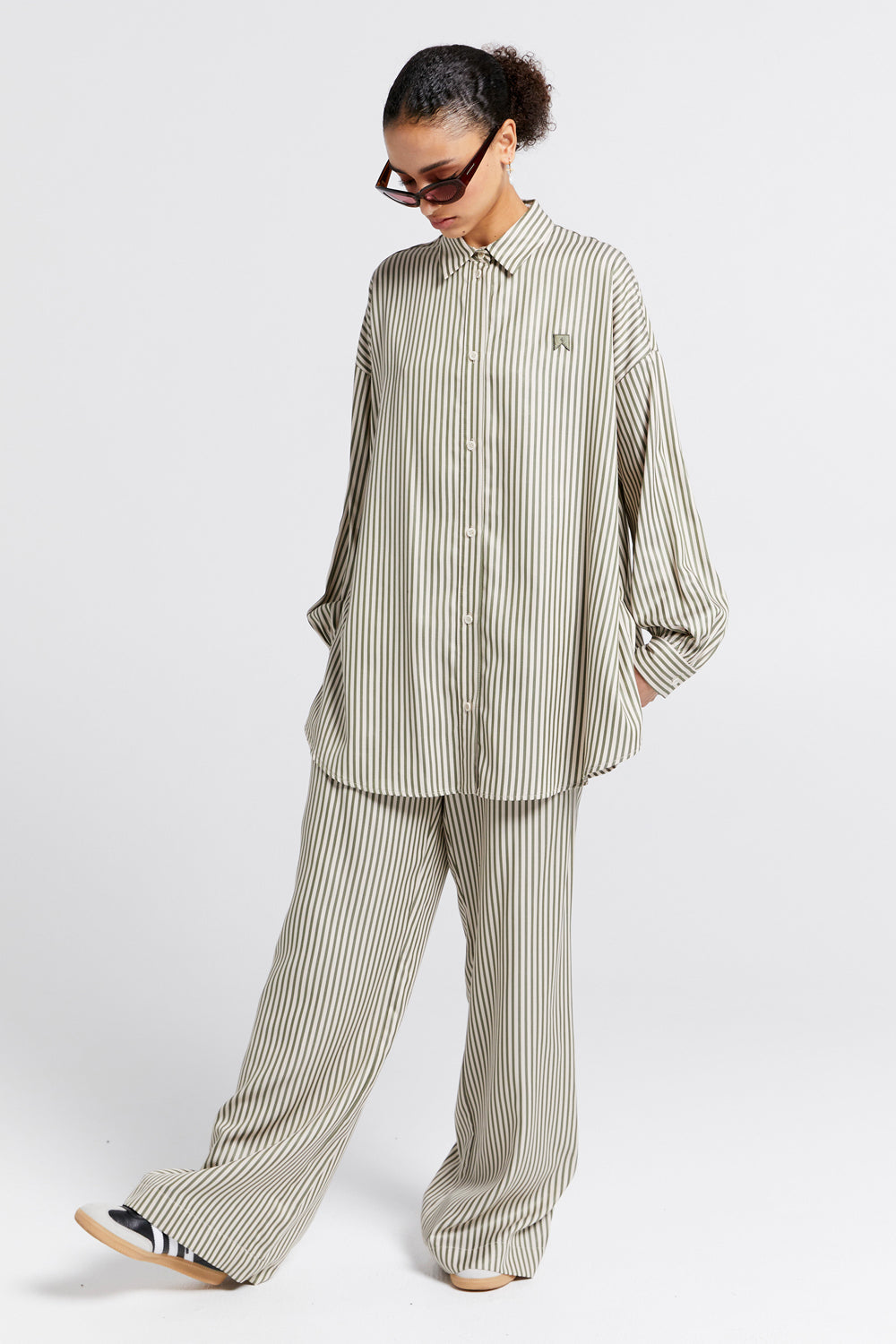 Oversized Walker Shirt Olive Stripe