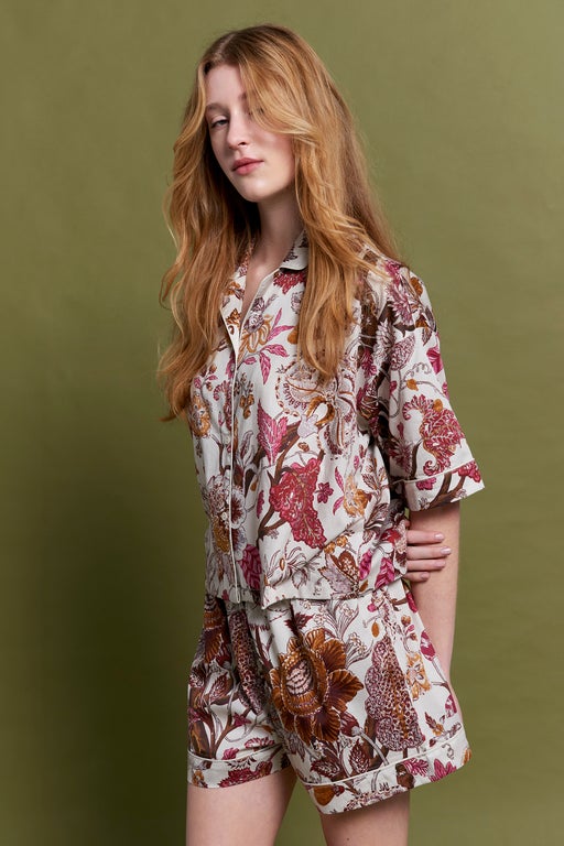 Edwardian Floral Boxer PJ Set Macadamia