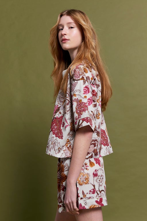 Edwardian Floral Boxer PJ Set Macadamia