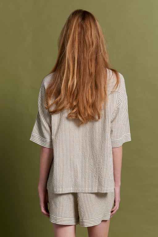 Seersucker Stripe Boxer PJ Set Nutria
