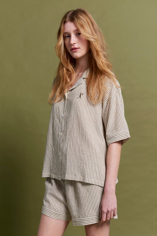 Seersucker Stripe Boxer PJ Set Nutria