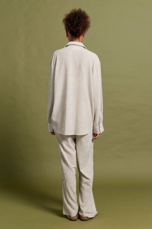 Seersucker Stripe Full Length PJ Set Nutria