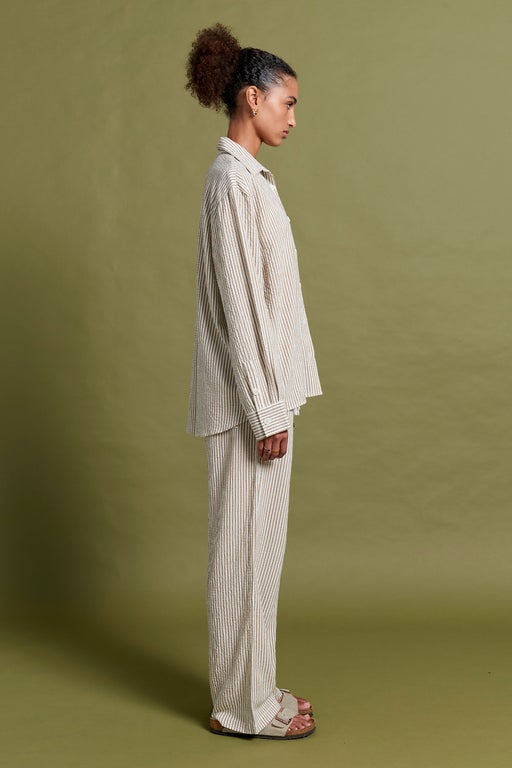 Seersucker Stripe Full Length PJ Set Nutria