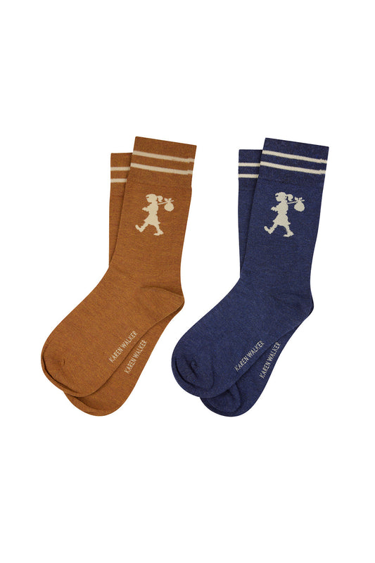 Runaway Girl Socks 2 Pack Chestnut/Navy