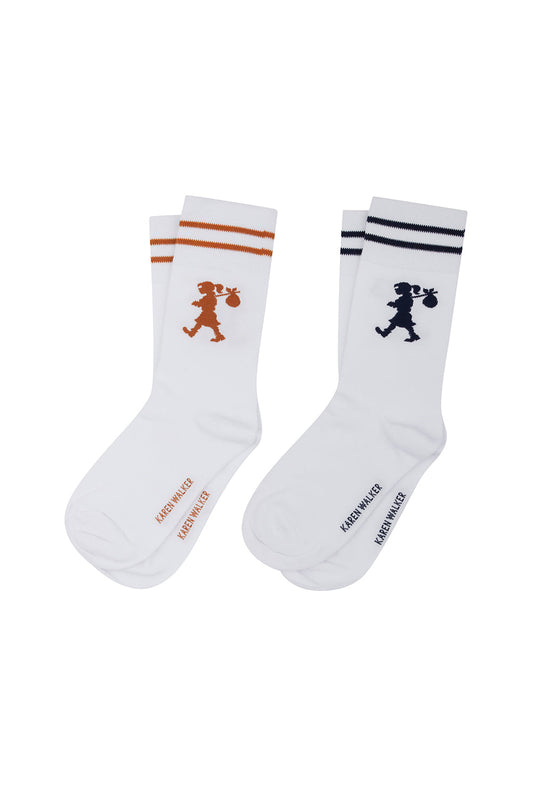 Runaway Girl Socks 2 Pack White/Chestnut Navy