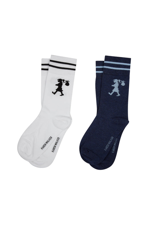 Runaway Girl Socks 2 Pack White/Denim Blue