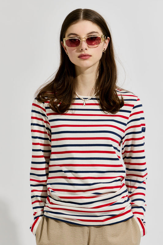 Minquiers Moderne Tri-colour Striped Shirt Ecru/Marin/Tulipe
