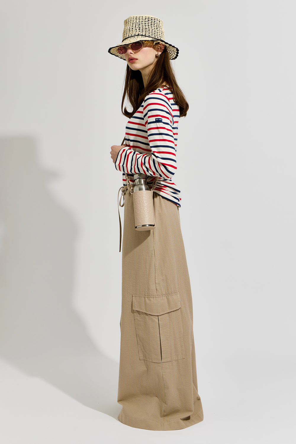Minquiers Moderne Tri-colour Striped Shirt Ecru/Marin/Tulipe