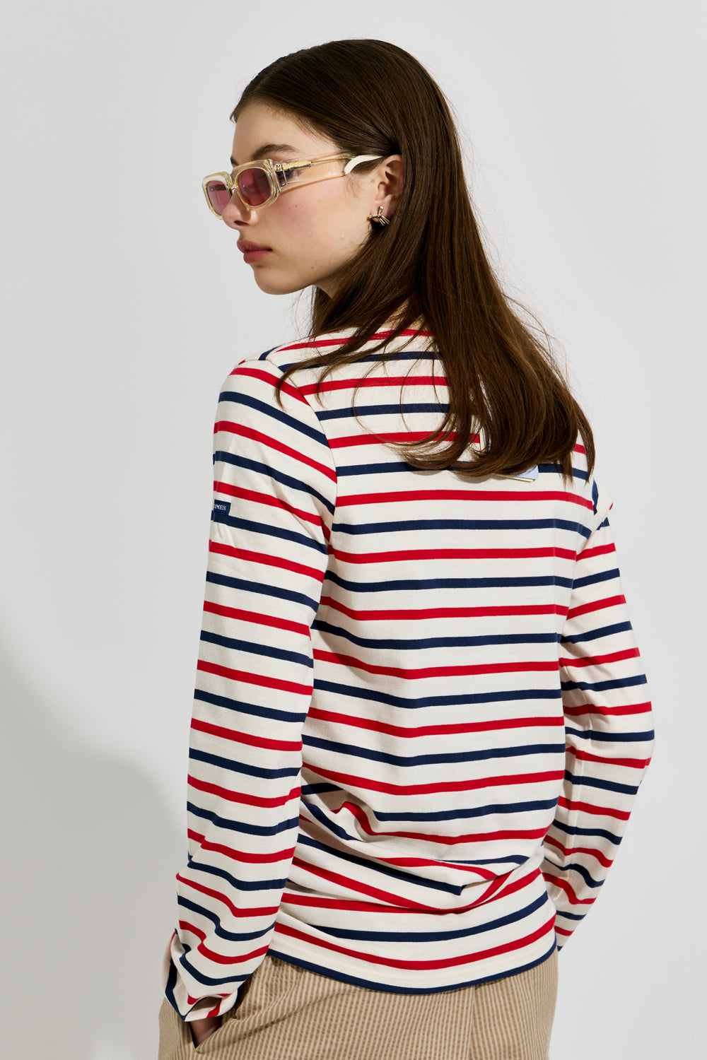 Minquiers Moderne Tri-colour Striped Shirt Ecru/Marin/Tulipe