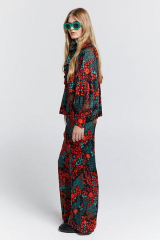 Tied Palazzo Lounge Pants Electric Meadow Black Multi