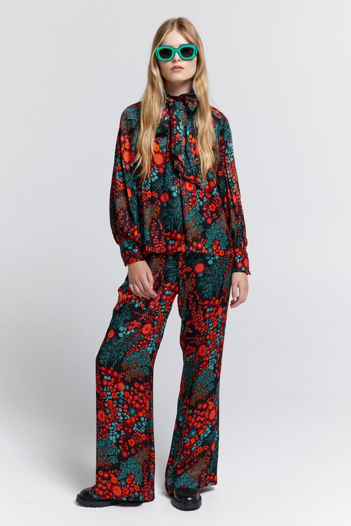 Tied Palazzo Lounge Pants Electric Meadow Black Multi